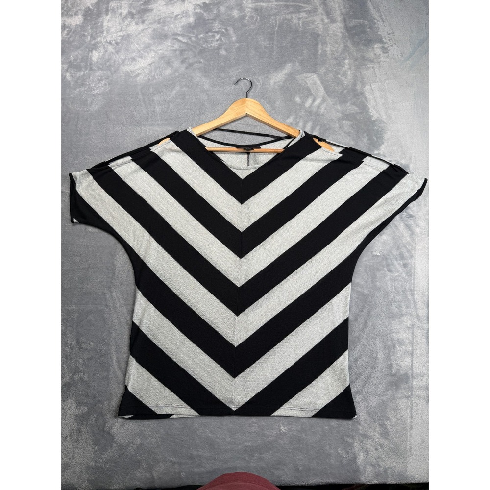 INC International Concepts Sweater Womens XL Black Gray Striped Cold Shoulder